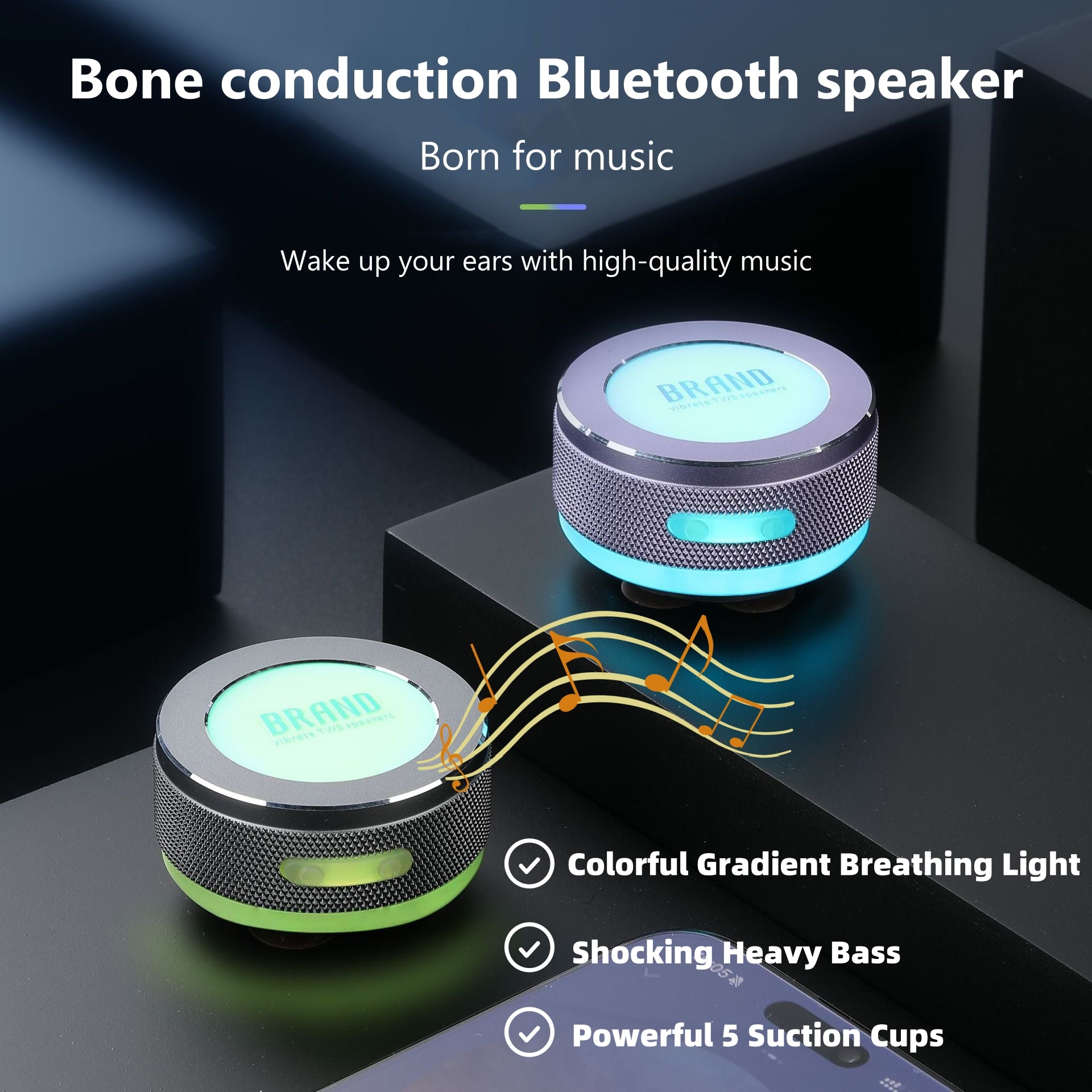 Bone Conduction Bluetooth Vibration Speaker with LED